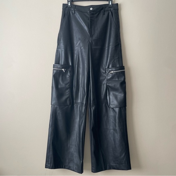 Blank NYC Pants - BLANKNYC Faux Leather High Rise SZ 28 Wide Leg Cargo Pants Festival Fall Winter